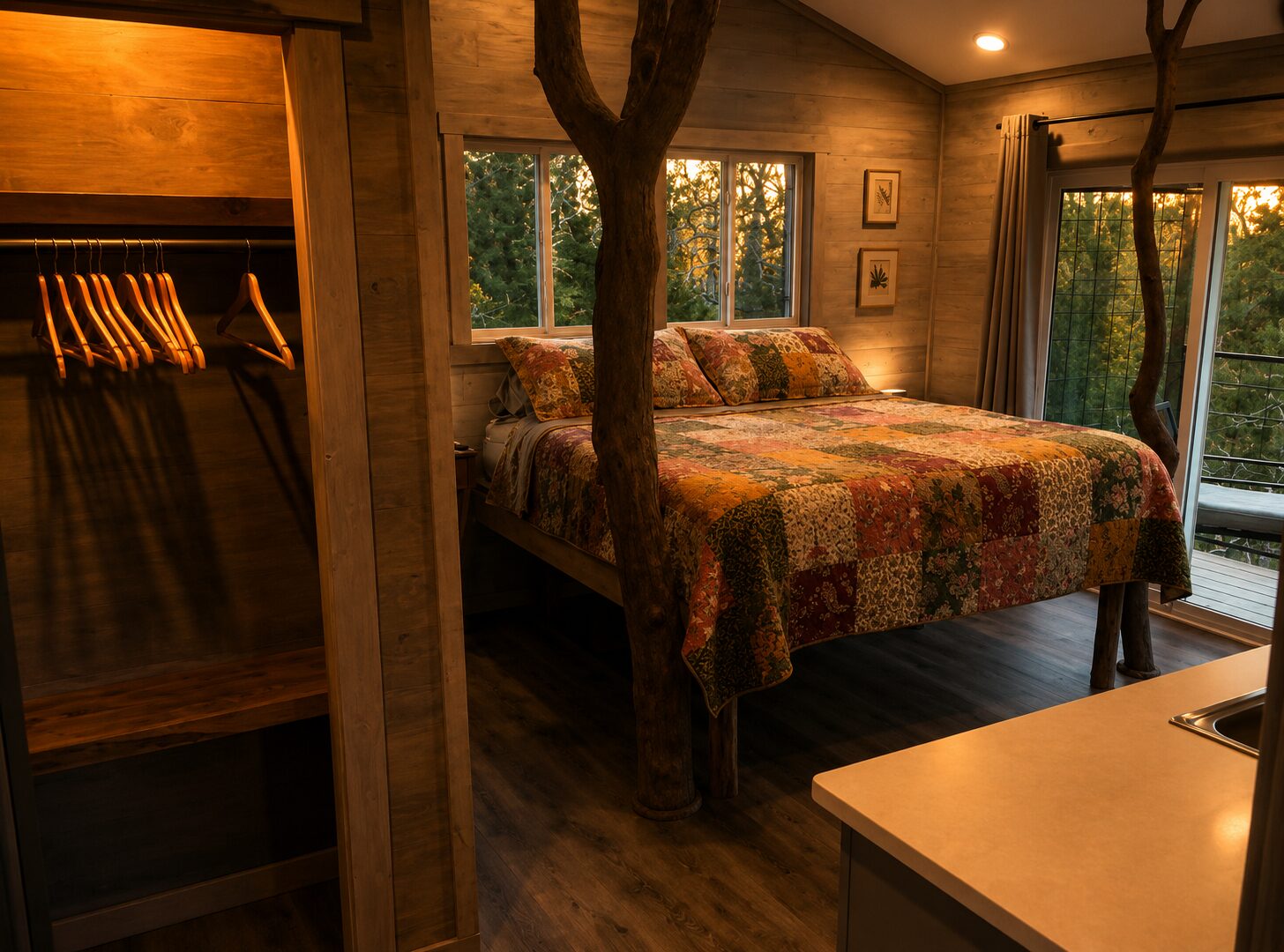 Primary bedroom with branch bed frame