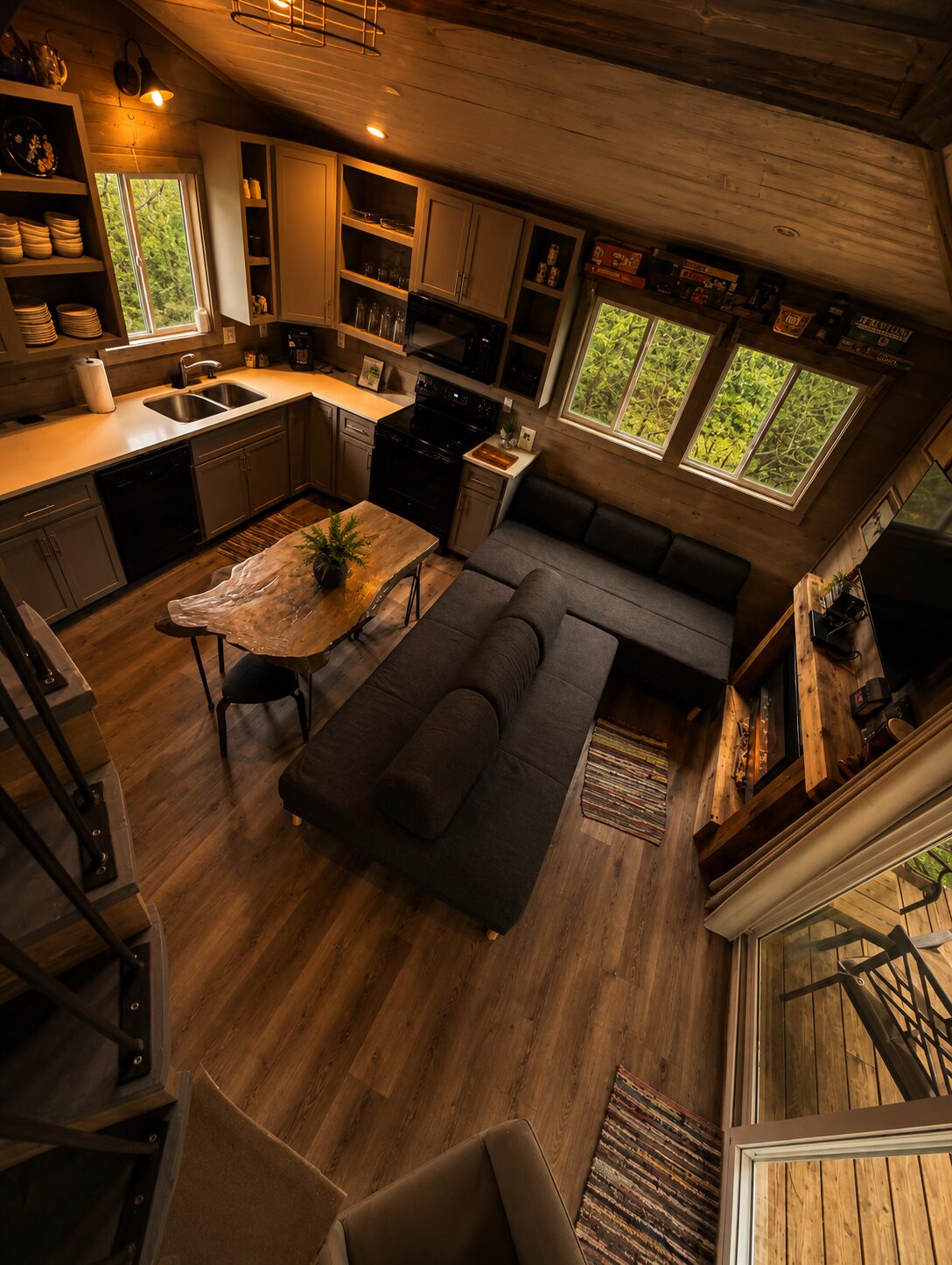 Living room seen from the loft