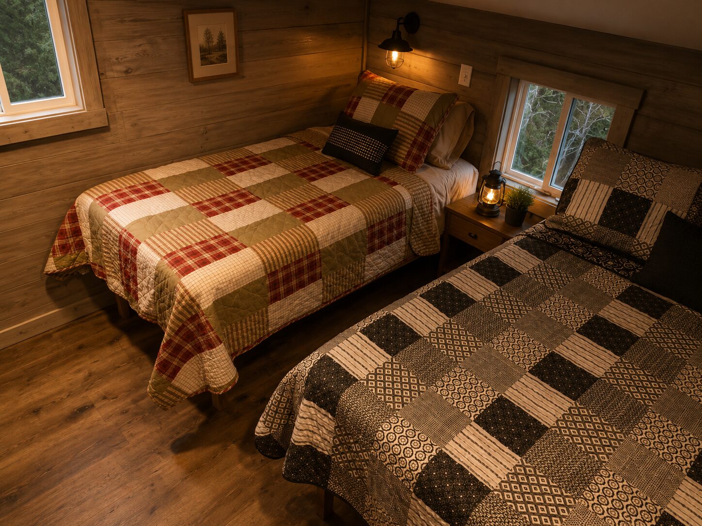 Bedroom with two beds and quilts